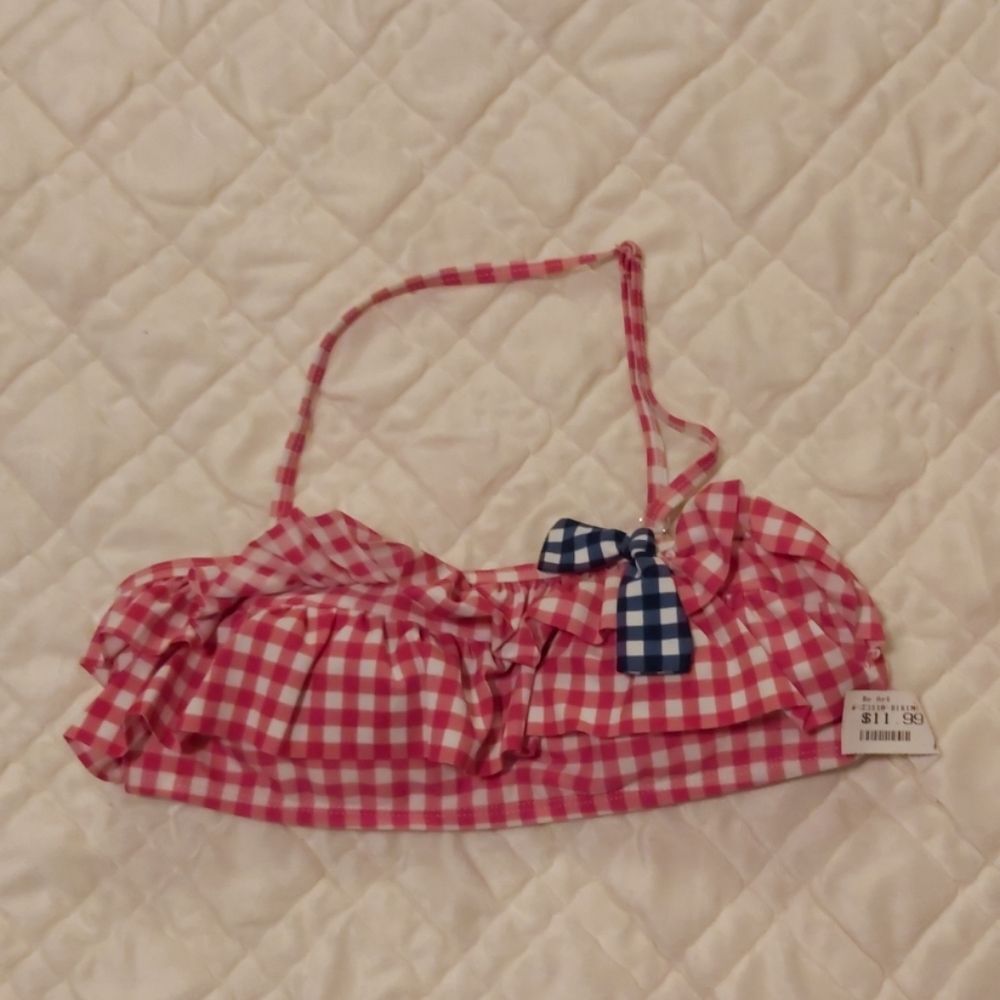 Marina West Pink Gingham Bikini Top NWT Ruffle Bow Coquette Cottagecore Swim 26"
